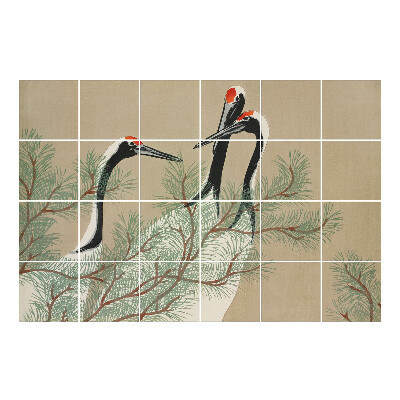 Naklejki na płytki Trzy żurawie wśród gałęzi