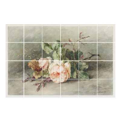 Naklejki na kafelki Kwiatowy bukiet z liśćmi