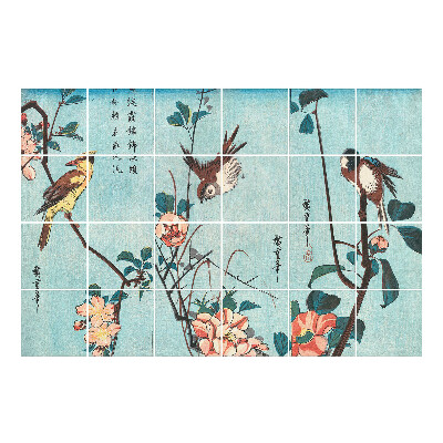 Nalepki na kafelki Ptaki na gałęziach kwiatów