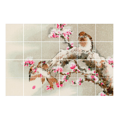 Naklejki na kafelki Ptaki na gałęzi kwitnącej