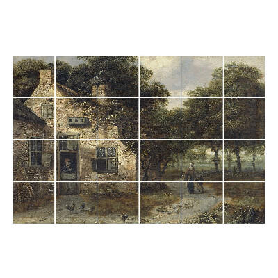 Nalepki na kafelki Wiejska scena z chatą