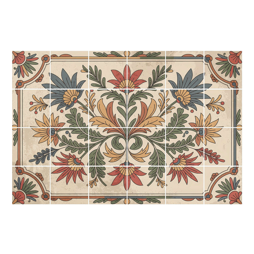 Naklejki na kafelki Kwiatowy ornament z liśćmi