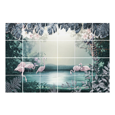 Nalepki na kafelki Tropikalny krajobraz z ptakami