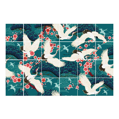 Naklejki na kafelki Żurawie wśród kwiatów