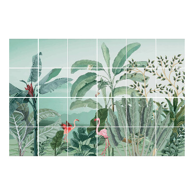 Nalepki na kafelki Tropikalny krajobraz z flamingami