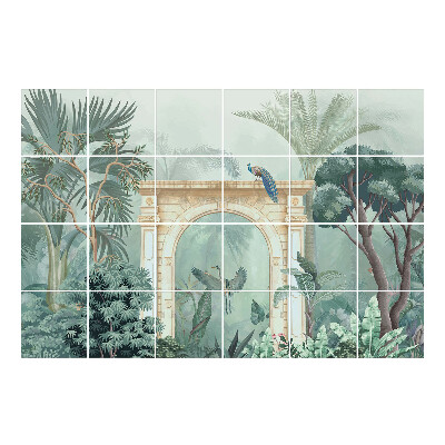 Naklejki na płytki Tropikalny łuk z ptakami