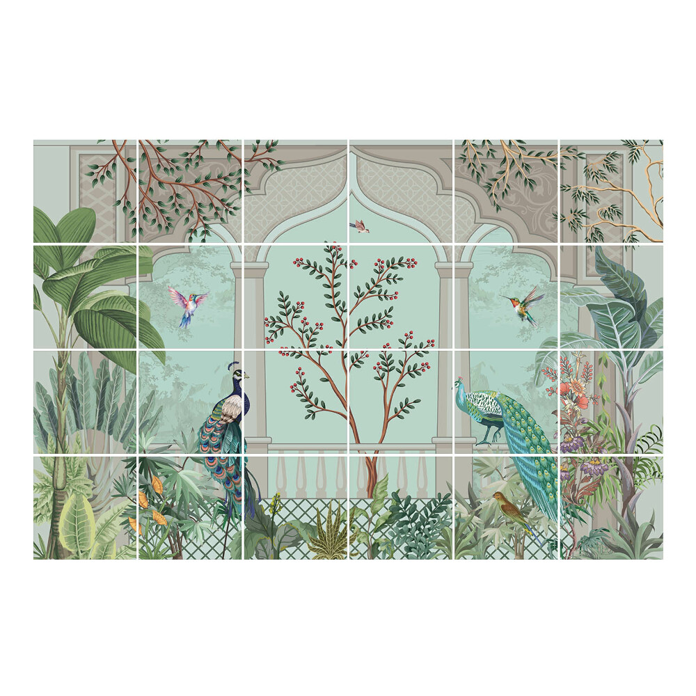 Nalepki na kafelki Egzotyczny ogród z ptakami