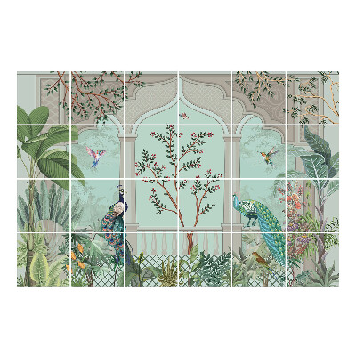 Nalepki na kafelki Egzotyczny ogród z ptakami