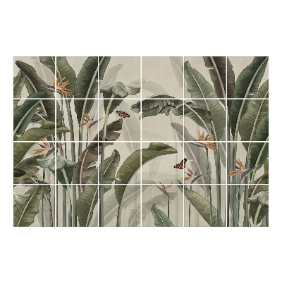 Nalepki na kafelki Tropikalna roślinność z motylami