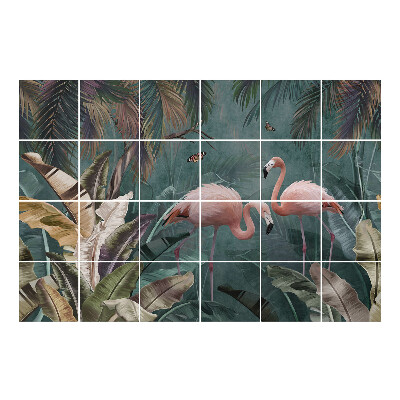 Naklejki na kafelki Flamingi w tropikach