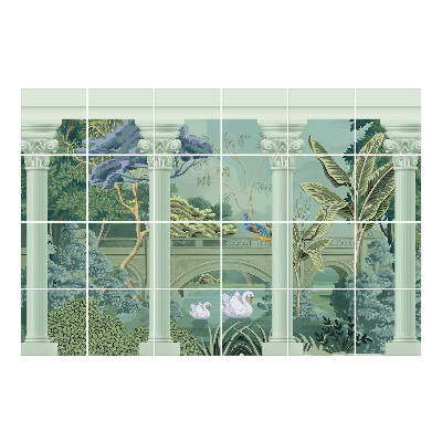 Naklejki na płytki Sielankowy pejzaż z ptakami