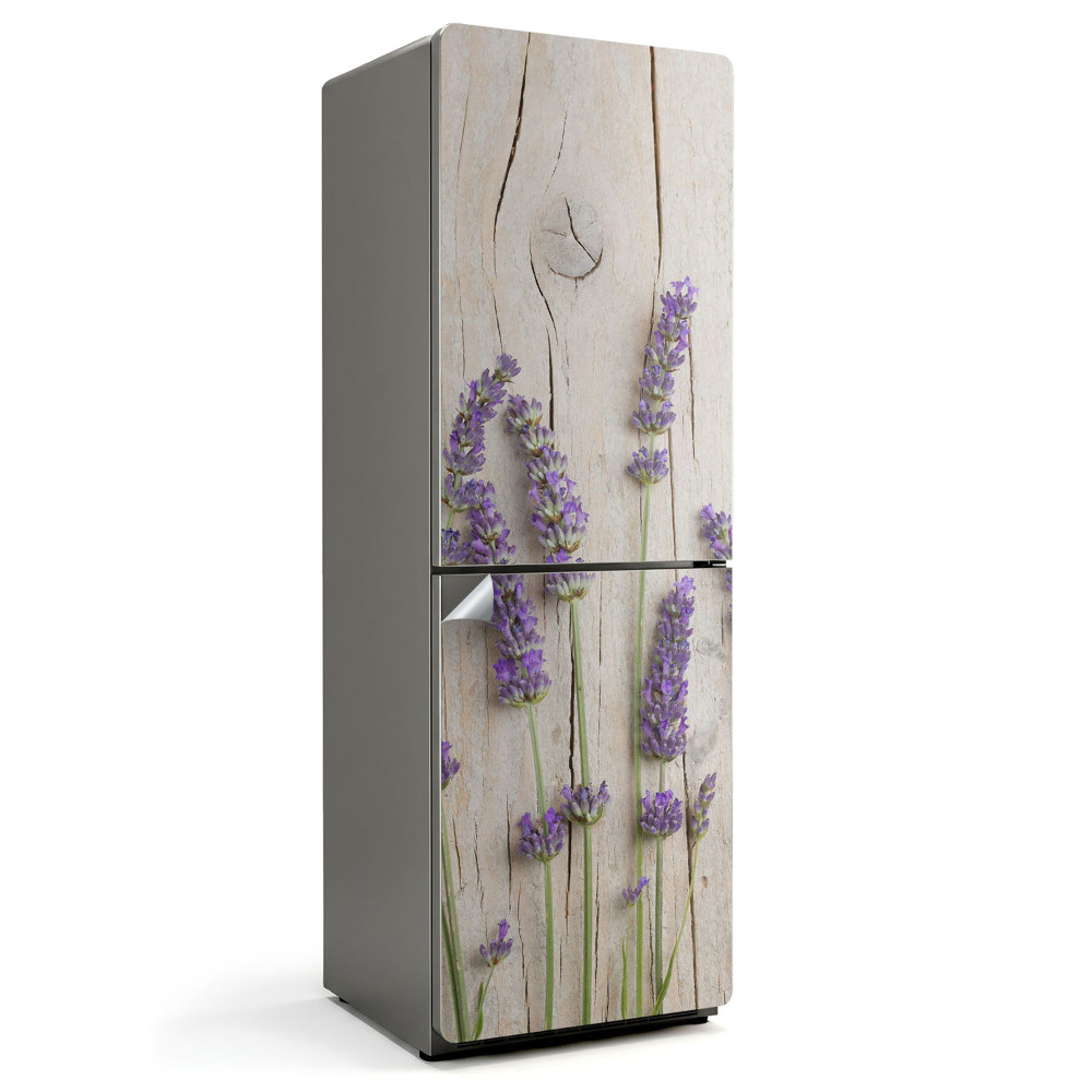Okleina na lodówkę Kwiaty lawendy na tle drewna