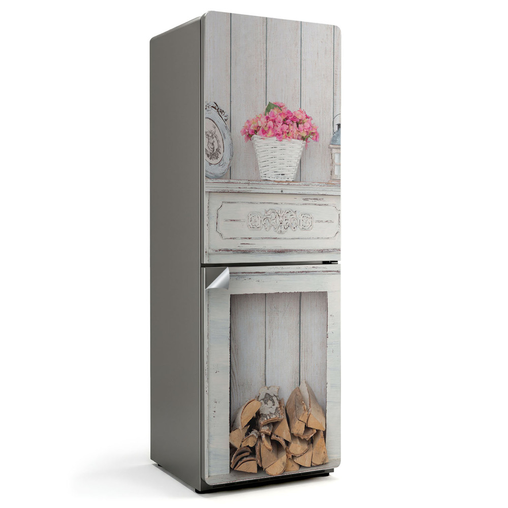 Nalepka na lodówkę Rustykalny kominek z kwiatami