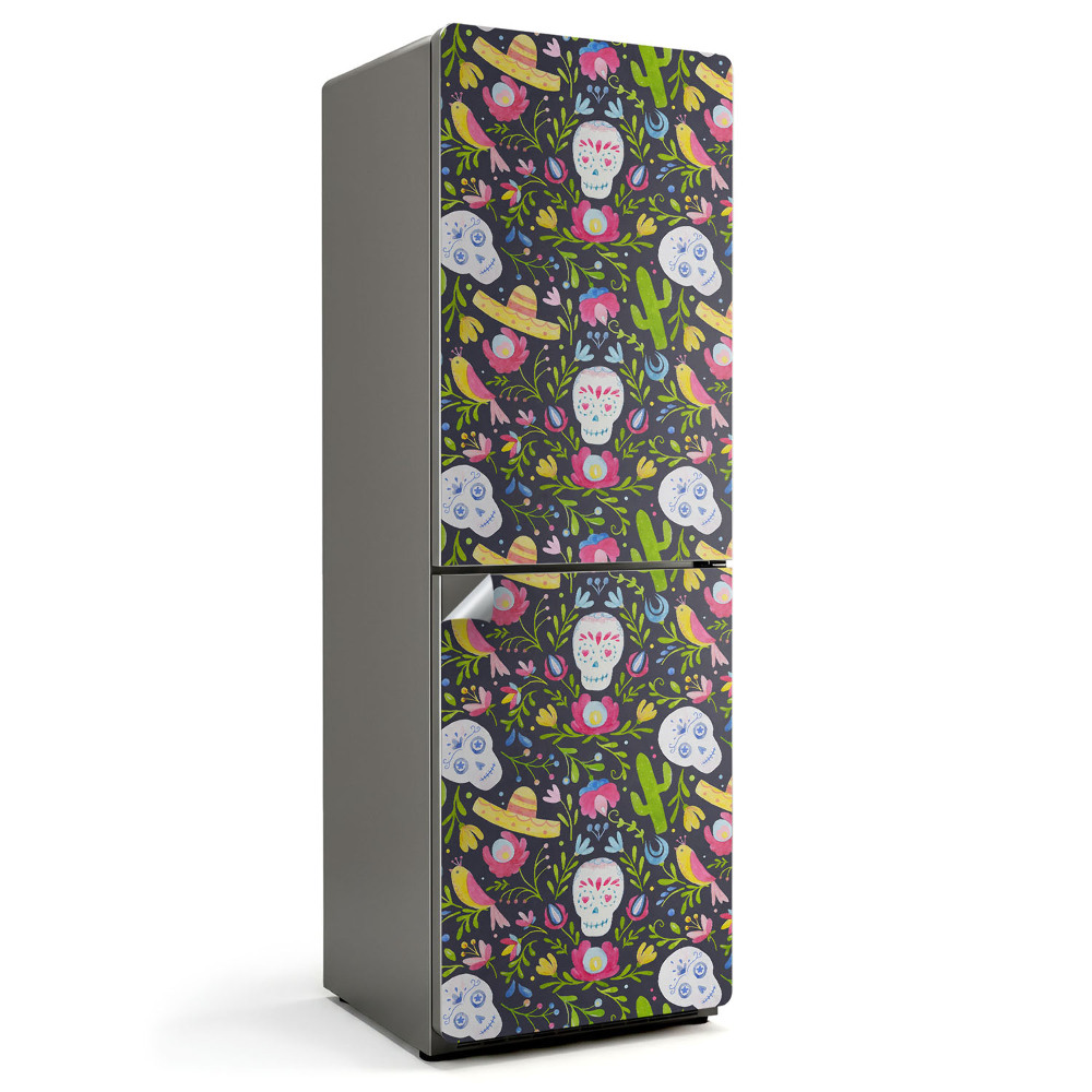 Nalepka na lodówkę Wzór czaszek i roślin