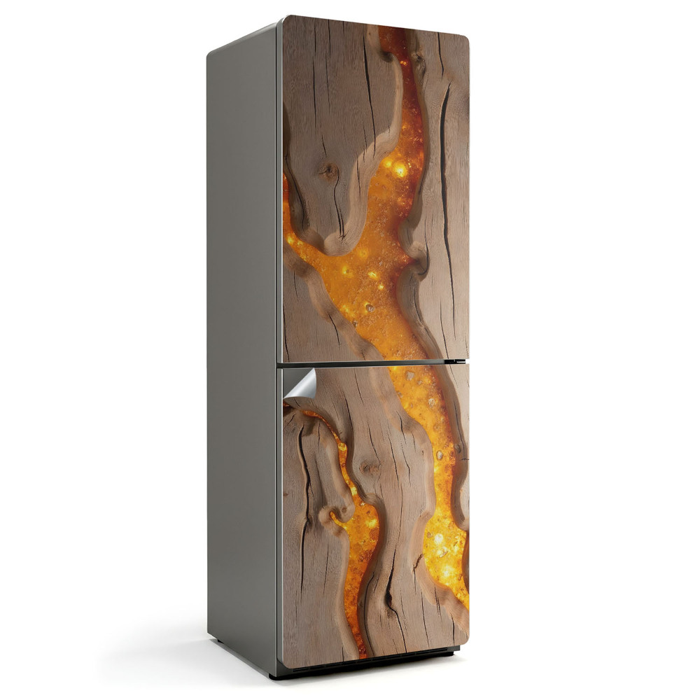 Naklejka na lodówkę Naturalny wzór drewna z żywicą