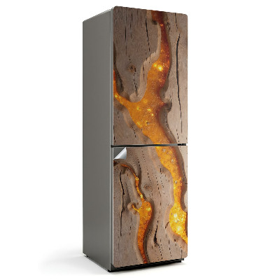 Naklejka na lodówkę Naturalny wzór drewna z żywicą