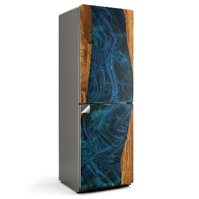 Naklejka na lodówkę Fala żywicy w drewnie