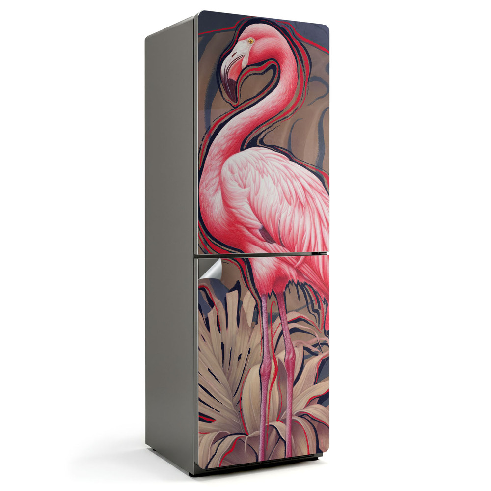 Naklejka na lodówkę Dostojny Flaming w tropikach