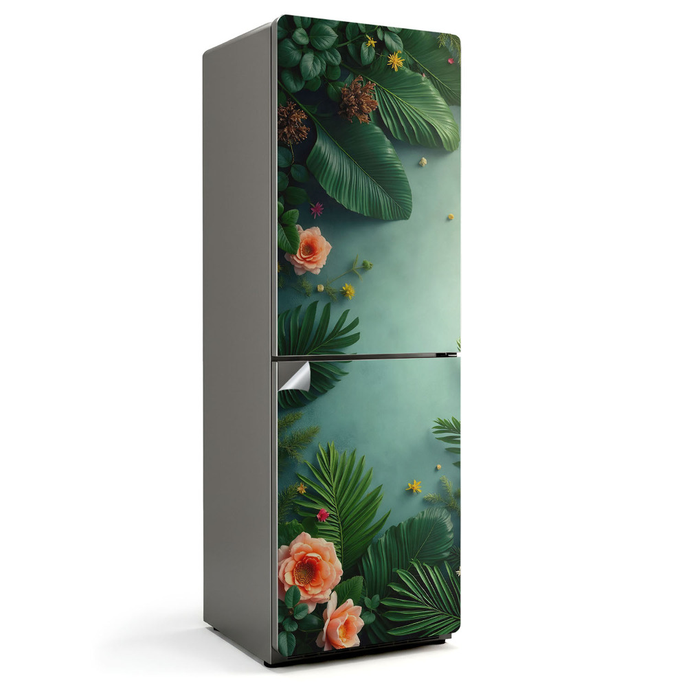 Naklejka na lodówkę Kwiatowy wzór z liśćmi