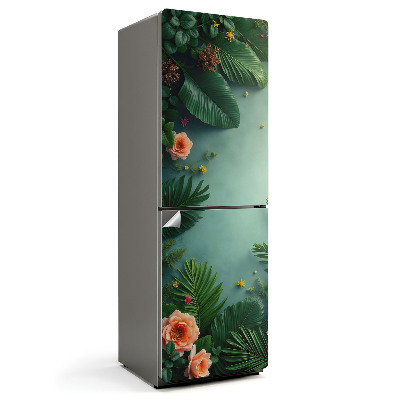 Naklejka na lodówkę Kwiatowy wzór z liśćmi