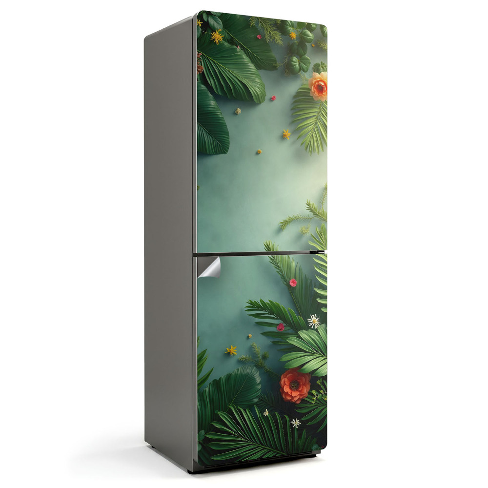 Nalepka na lodówkę Tropikalne liście i kwiaty