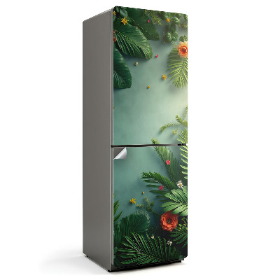 Nalepka na lodówkę Tropikalne liście i kwiaty