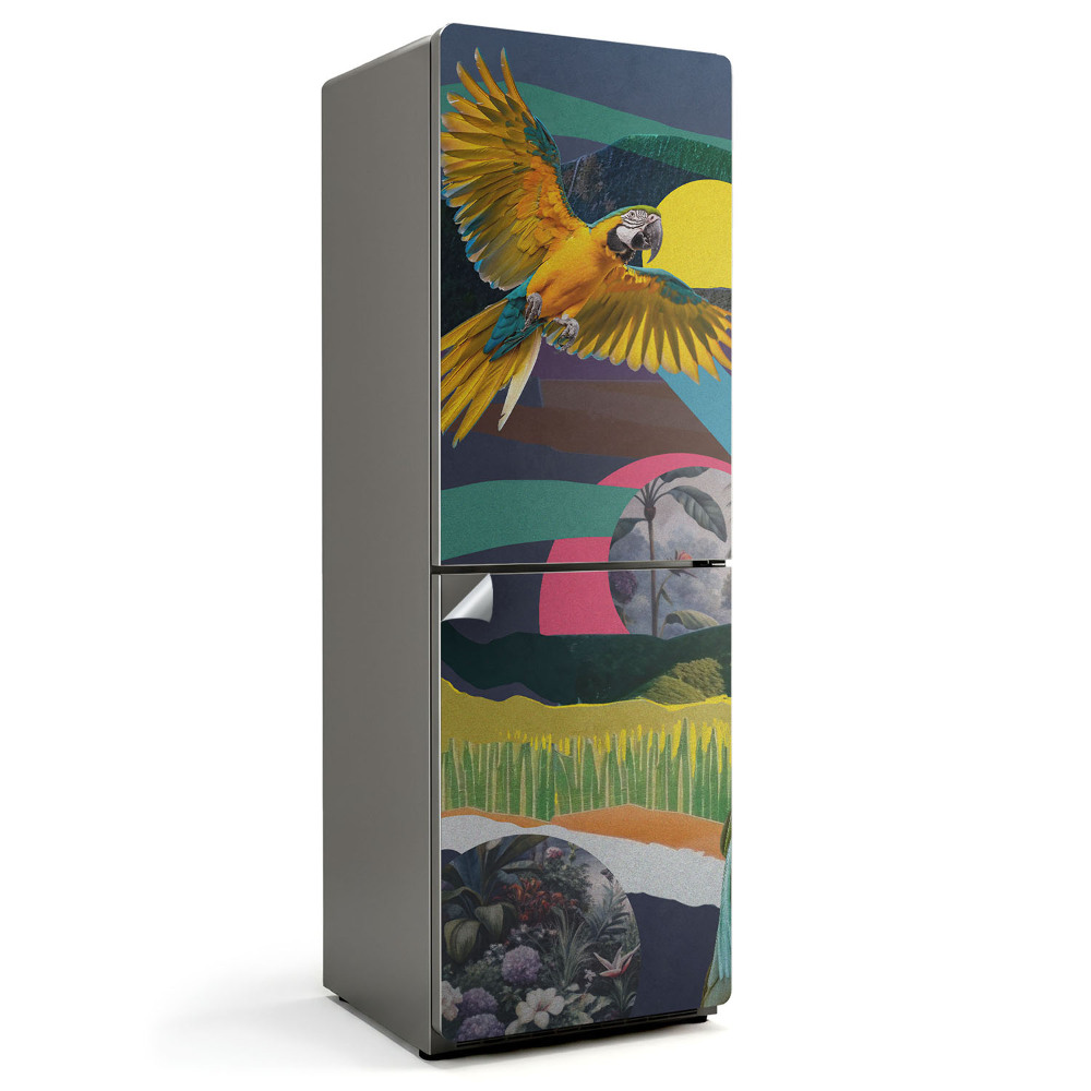 Naklejka na lodówkę Wycinany kolaż z papugą