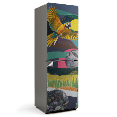 Naklejka na lodówkę Wycinany kolaż z papugą