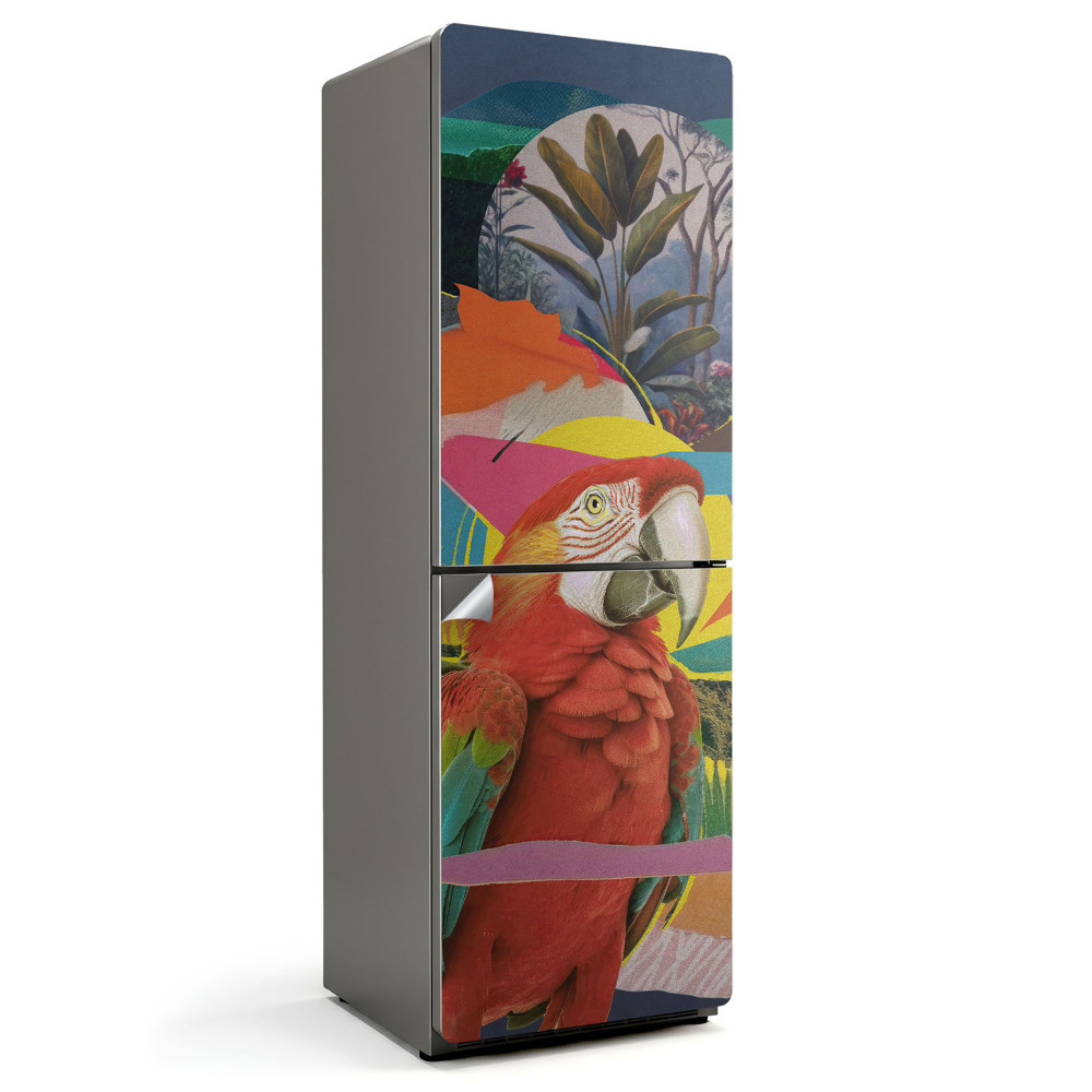 Nalepka na lodówkę Papuga w tropikalnym kolażu