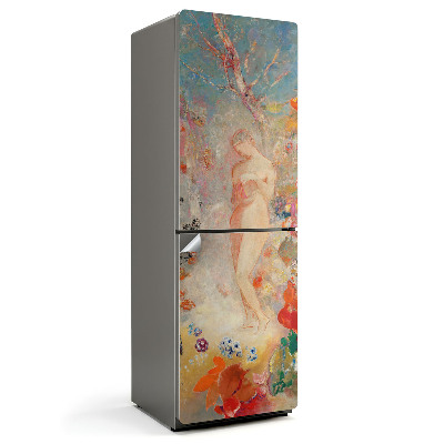 Naklejka na lodówkę Postać wśród kwiatów