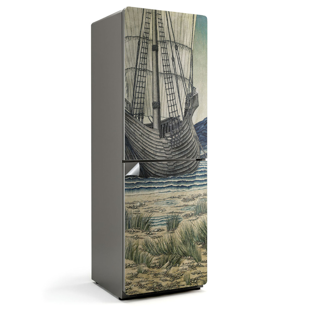 Naklejka na lodówkę Statek na falach morza