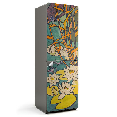 Okleina na lodówkę Kwiaty na wodzie z roślinami