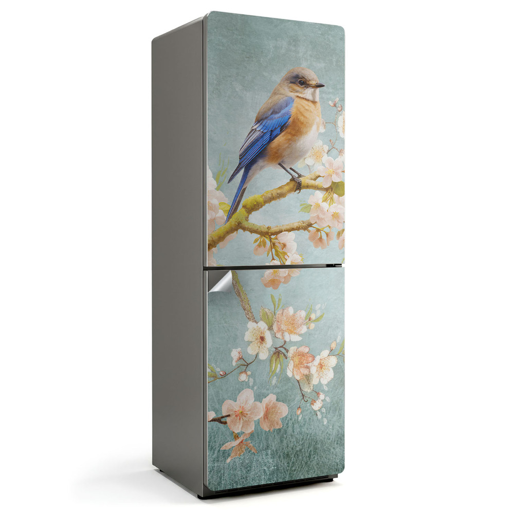 Nalepka na lodówkę Ptak na gałęzi kwiatów
