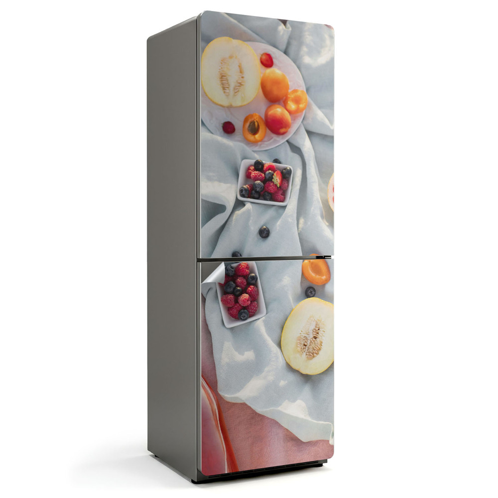 Nalepka na lodówkę Świeże owoce na tle tkaniny