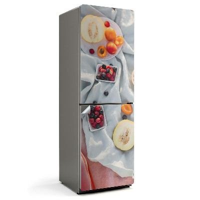 Nalepka na lodówkę Świeże owoce na tle tkaniny