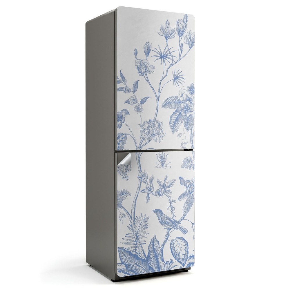 Naklejka na lodówkę Kwiatowa ilustracja z ptakami