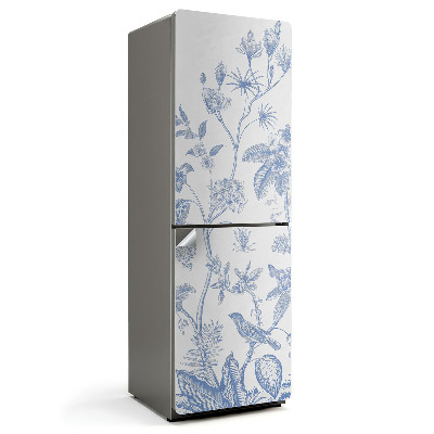 Naklejka na lodówkę Kwiatowa ilustracja z ptakami