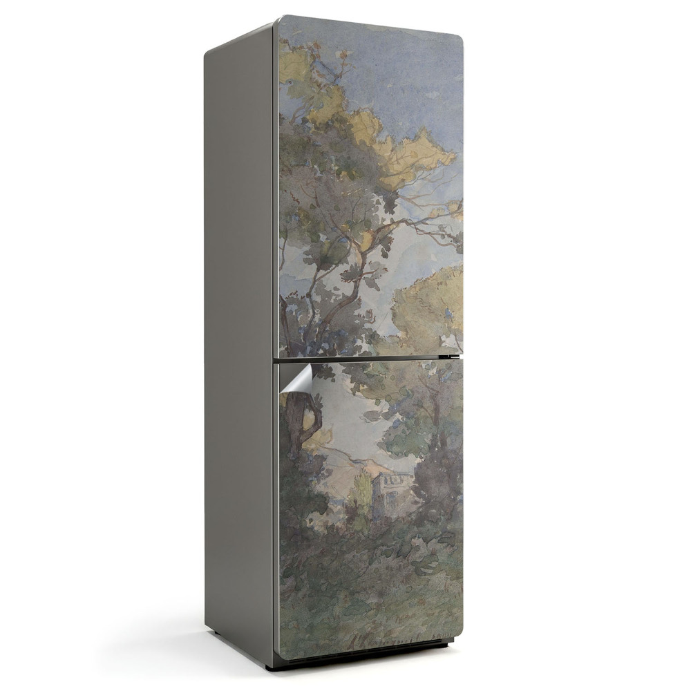 Naklejka na lodówkę Malarski pejzaż z drzewami