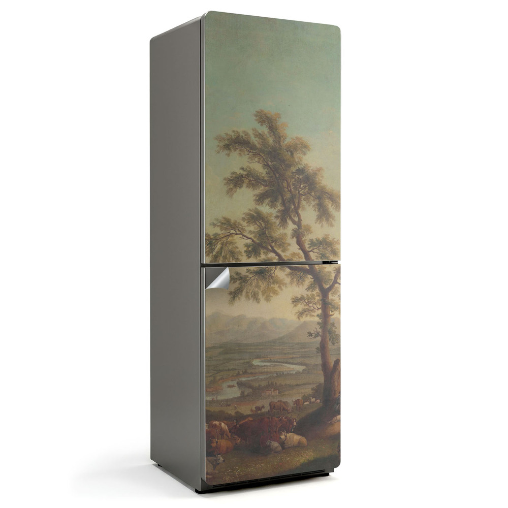 Okleina na lodówkę Wiejski krajobraz z drzewem