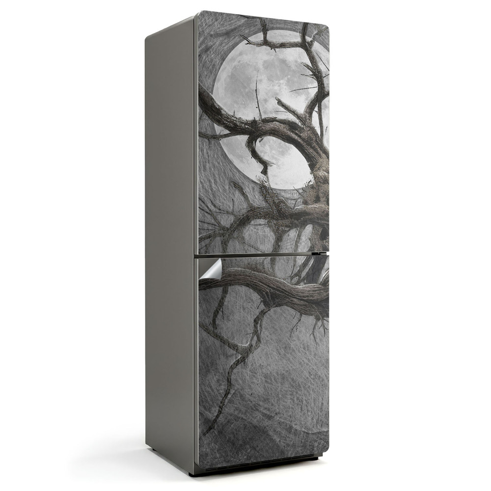 Nalepka na lodówkę Stare skręcone drzewo z księżycem