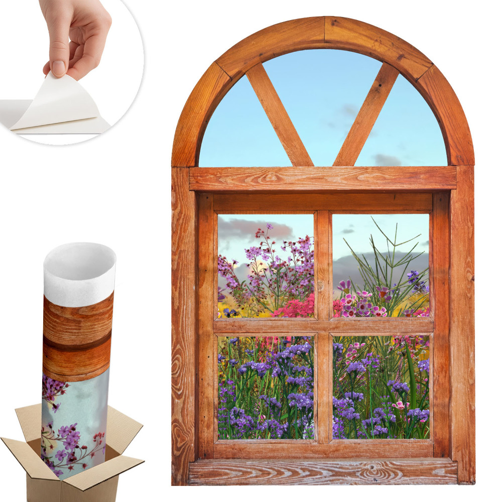 Naklejka na ścianę okno 85x130 Kwiatowe okno