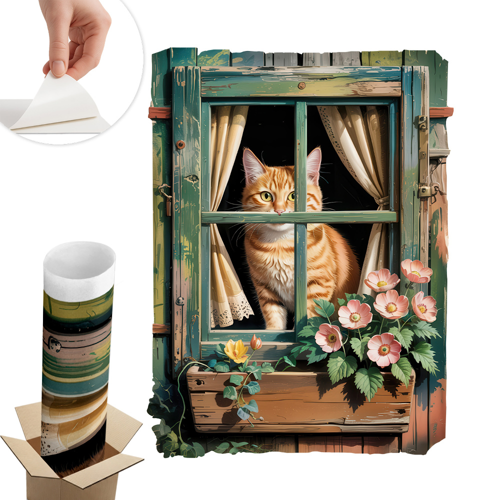 Naklejka na ścianę okno 97x130 Kotek w oknie