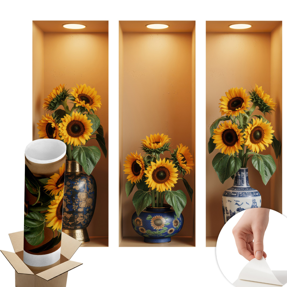 Nowoczesna naklejka na ścianę 3D 130x118 Słoneczniki bukiety