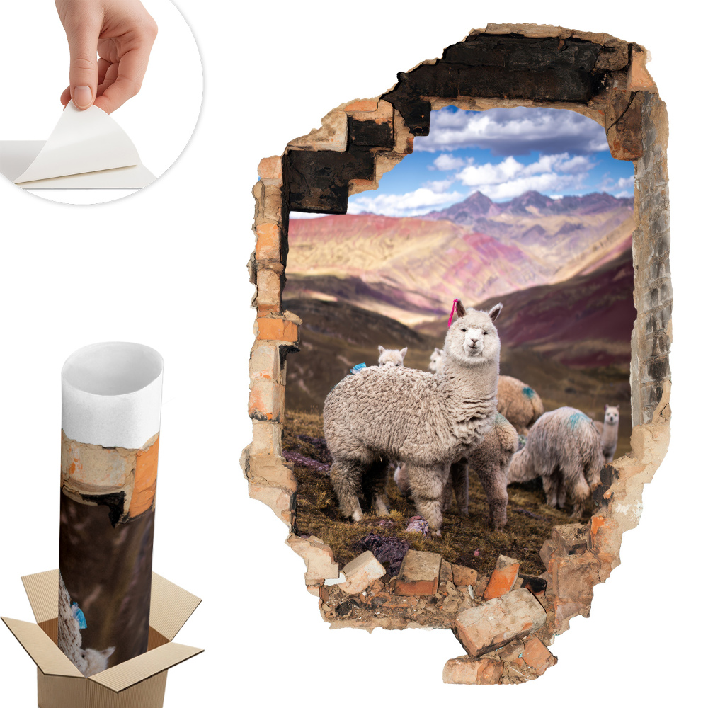 Naklejka 3D dziura 40x60 Alpaki góry