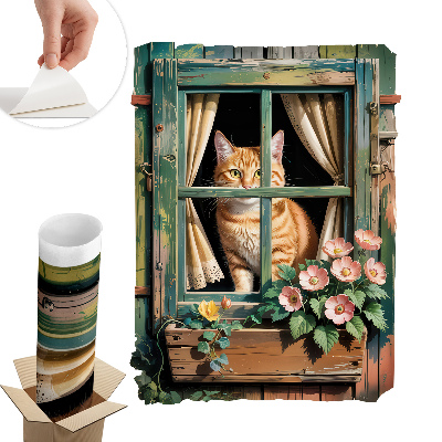 Naklejka na ścianę okno 60x80 Kotek w oknie