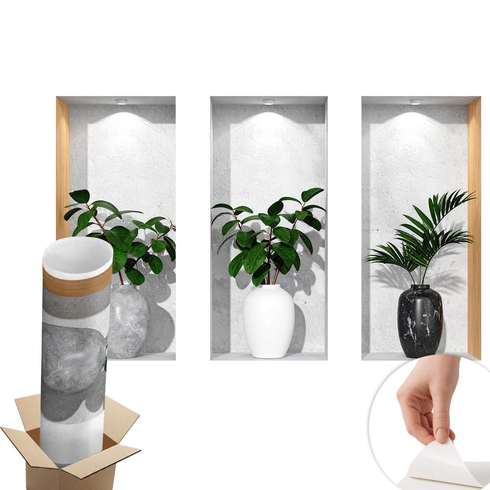 Naklejka na ścianę z efektem 3D 80x50 Roślinne wnęki