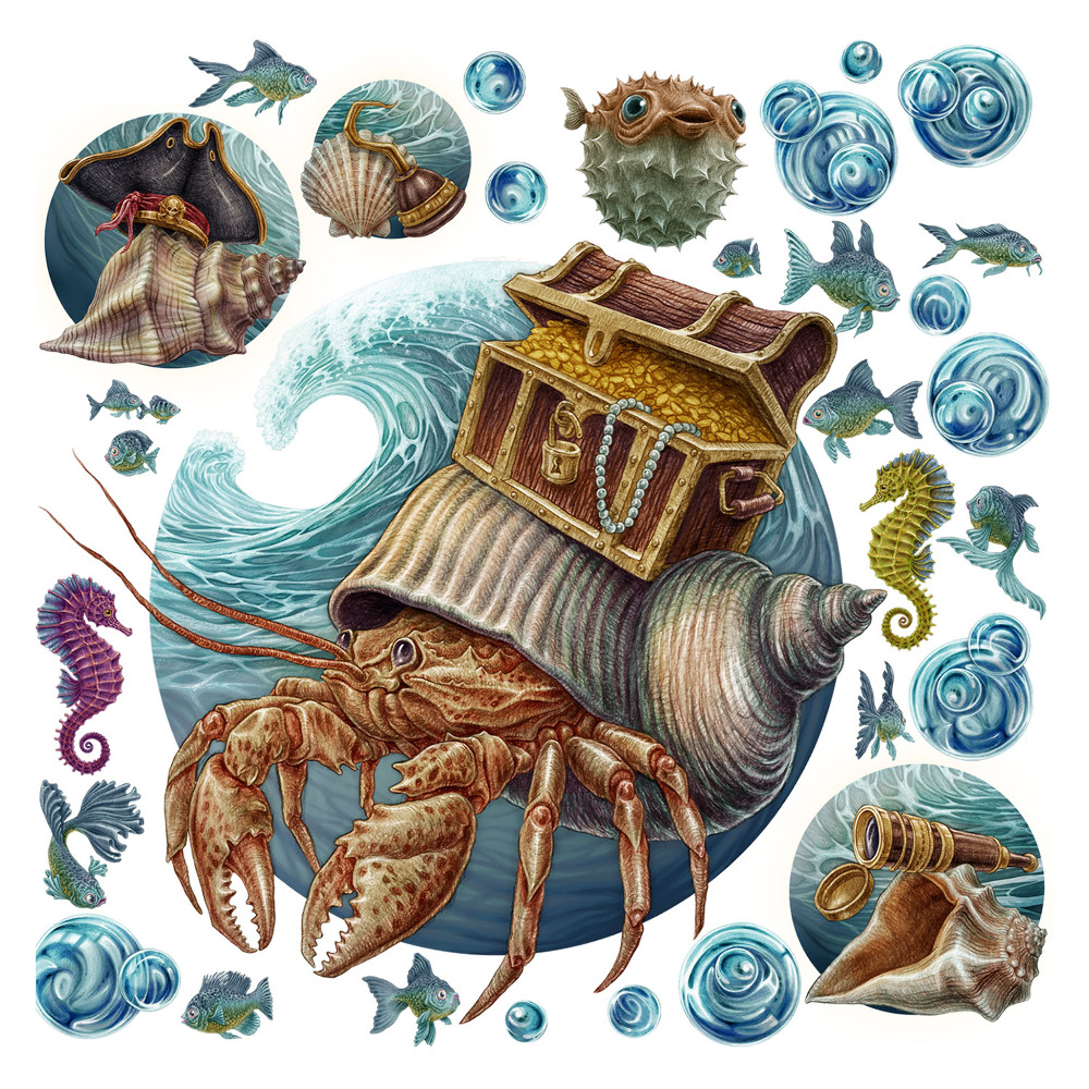 naklejki na ścianę dla dzieci 80x87 Morski świat krabów w stylu ilustracyjnym