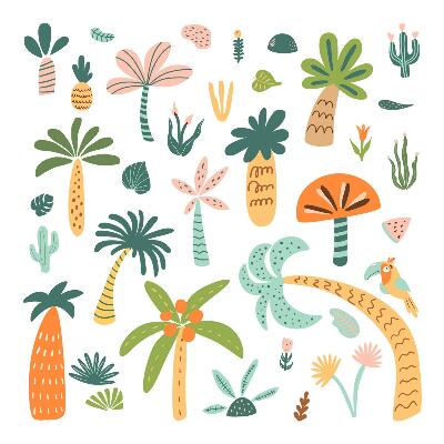 naklejki na ścianę dla dzieci 80x112 Pastelowa roślinność z tropikalnym akcentem