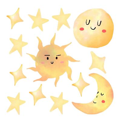 naklejki na ścianę dla dzieci 80x119 Pastelowe motywy słońca i księżyca w akwareli