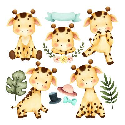 naklejki na ścianę dla dzieci 80x135 Urokliwe zwierzęta safari w pastelowych barwach